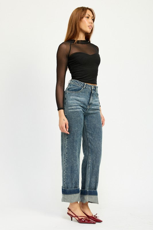 CONTRASTED SHEER RUCHED TOP by Emory Park | Fleurcouture