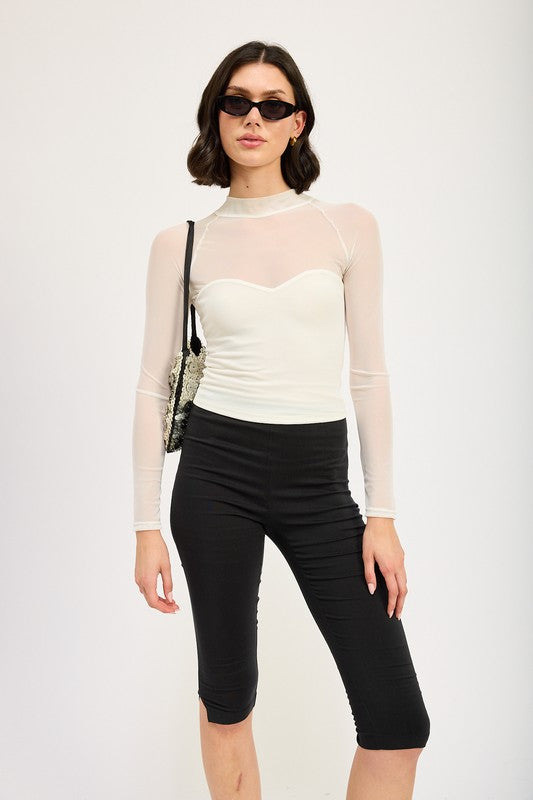CONTRASTED SHEER RUCHED TOP by Emory Park | Fleurcouture