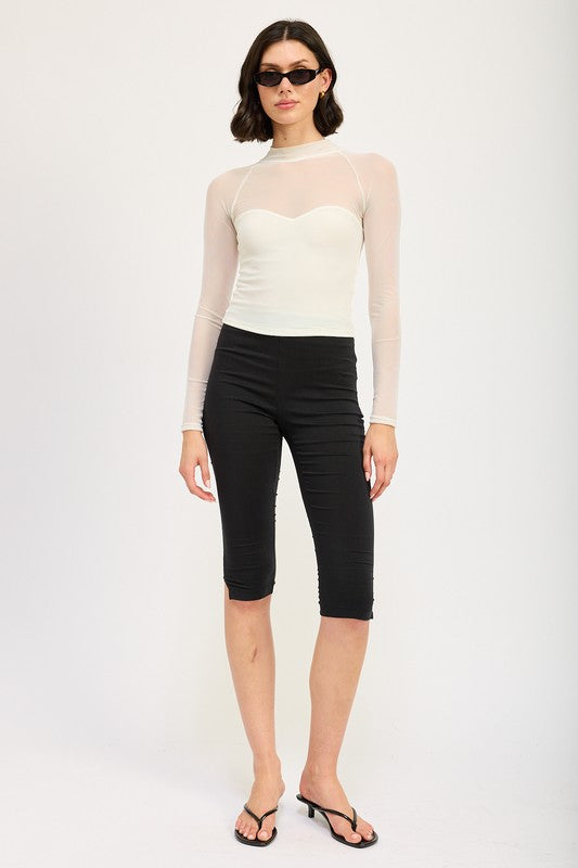 CONTRASTED SHEER RUCHED TOP by Emory Park | Fleurcouture