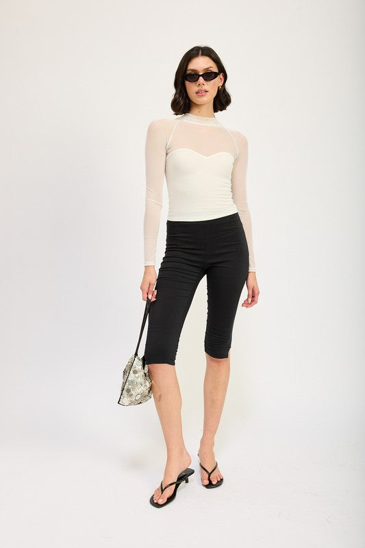 CONTRASTED SHEER RUCHED TOP by Emory Park | Fleurcouture