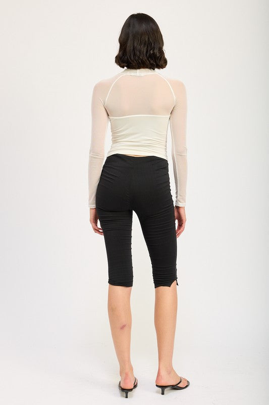 CONTRASTED SHEER RUCHED TOP by Emory Park | Fleurcouture