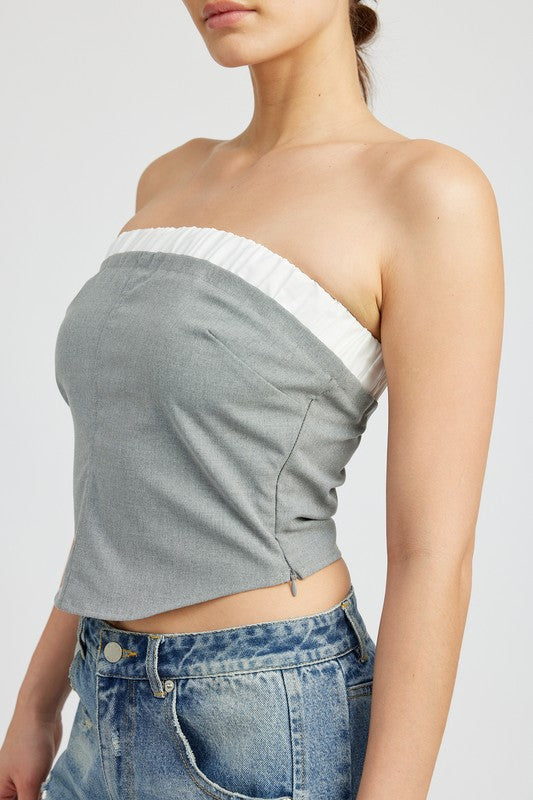 CONTRASTED TUBE TOP GREY by Emory Park | Fleurcouture