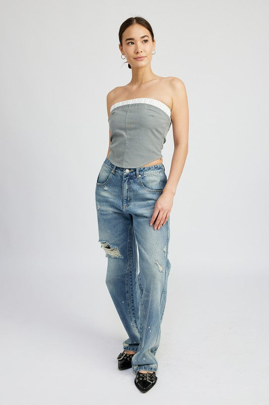 CONTRASTED TUBE TOP GREY by Emory Park | Fleurcouture