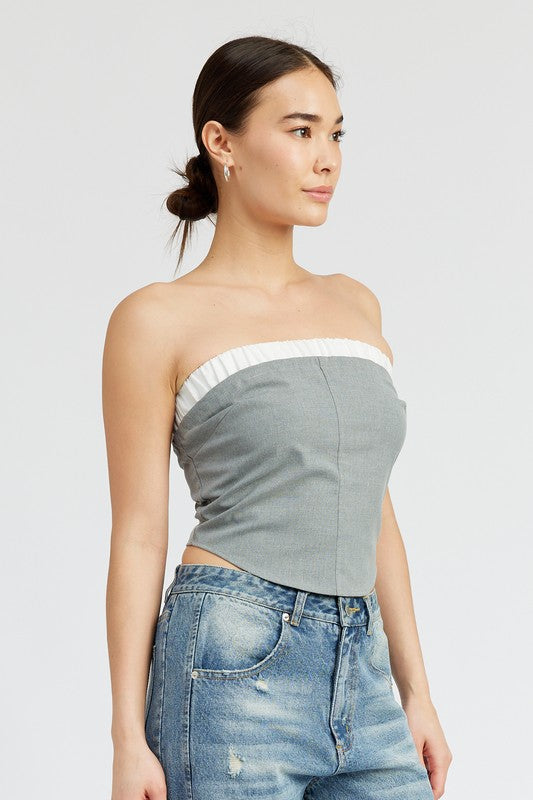 CONTRASTED TUBE TOP GREY by Emory Park | Fleurcouture