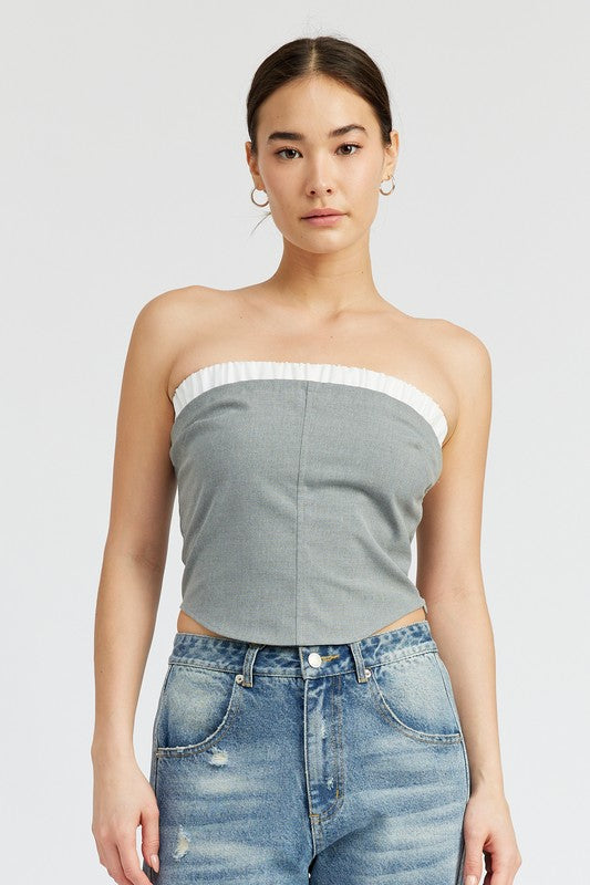 CONTRASTED TUBE TOP GREY S by Emory Park | Fleurcouture