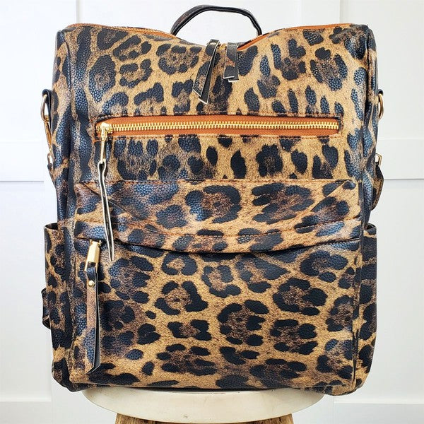 Convertible Guitar Strap Backpack Purse Handbag Brown Leopard 1 by Dani & Em | Fleurcouture