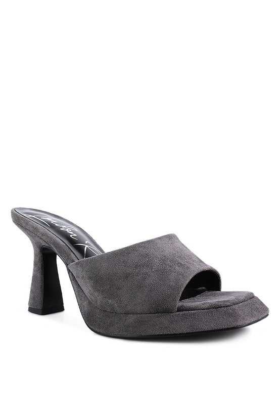 Copyme Micro Suede Slip On Spool Heel Sandals Grey 5 by Rag Company | Fleurcouture