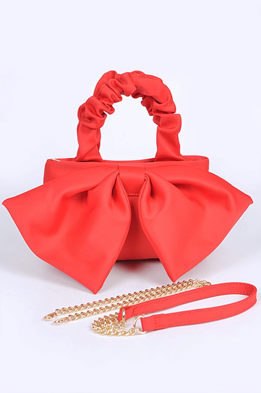 Crinkle Handle Large Bow Tie Clutch Bag Red O/S by Artini Accessories | Fleurcouture