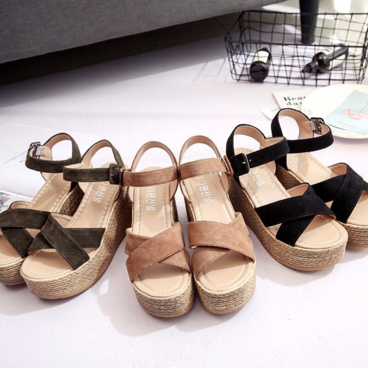 Crisscross Open Toe Wedge Sandals Shoes & Bags by Trendsi | Fleurcouture
