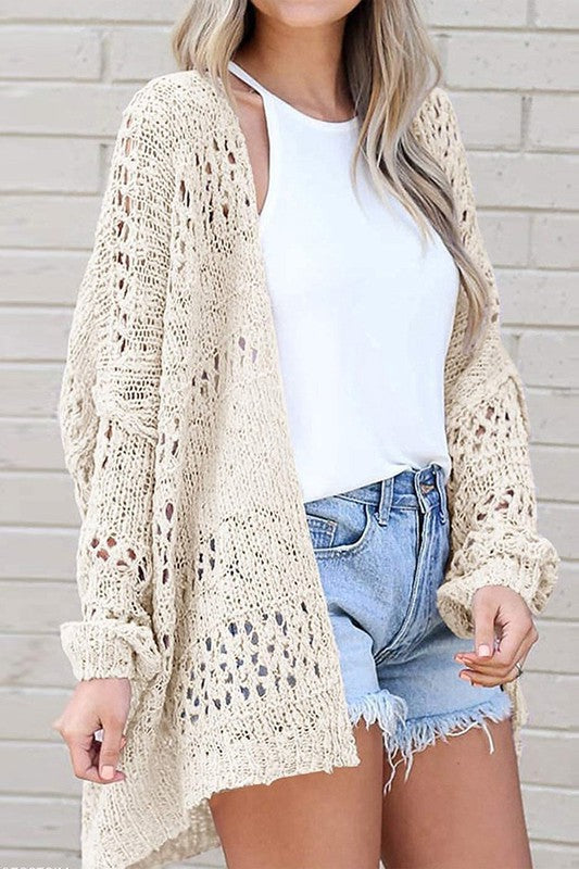 Crochet Dolman Knit Sleeve Cardigan by EG fashion | Fleurcouture
