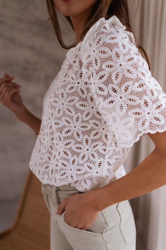 Crochet lace flower embroidered Hallowed Blouse one color by EG fashion | Fleurcouture
