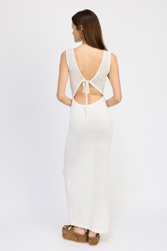 CROCHET MAXI DRESS WITH BACK TIE DETAIL by Emory Park | Fleurcouture