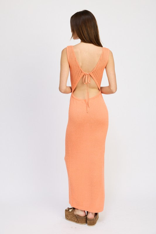 CROCHET MAXI DRESS WITH BACK TIE DETAIL by Emory Park | Fleurcouture