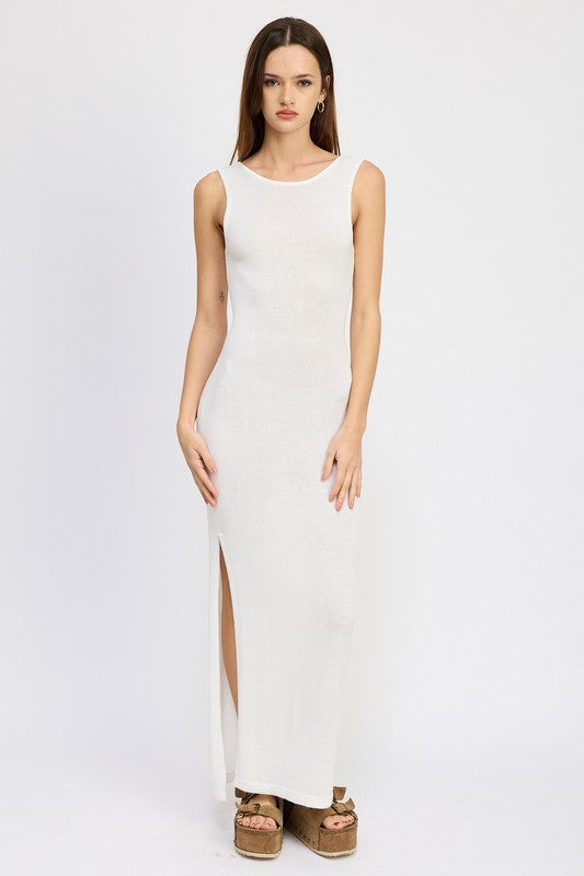 CROCHET MAXI DRESS WITH BACK TIE DETAIL WHITE S by Emory Park | Fleurcouture