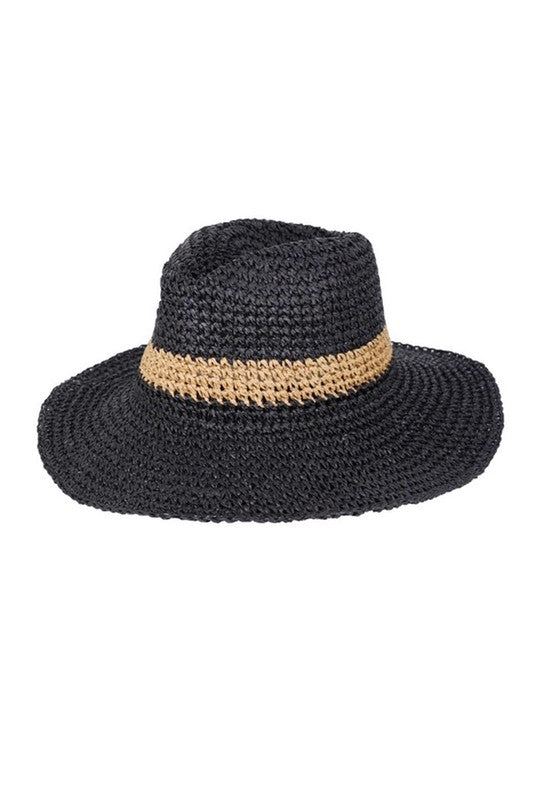 Crochet Straw Convertible Sun Hat Black O/S by LA Jewelry Plaza | Fleurcouture