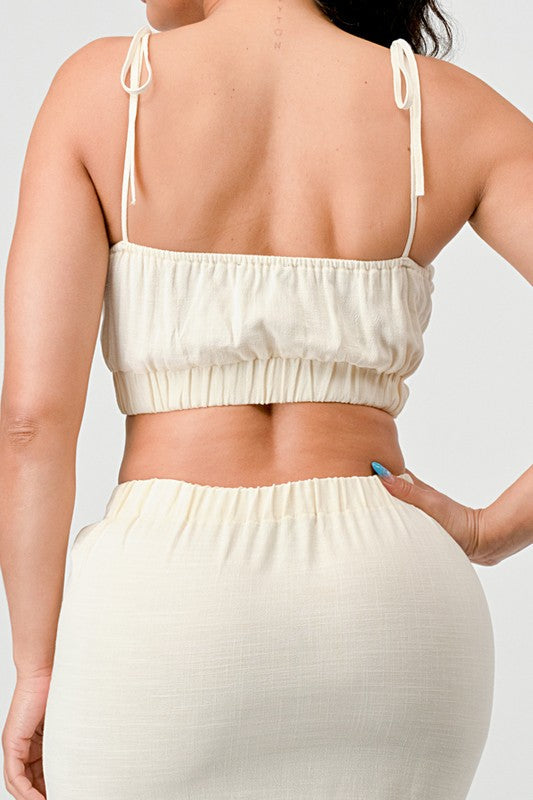 CROP TOP & SPLIT TIGHT SKIRT SET CREAM by Athina | Fleurcouture