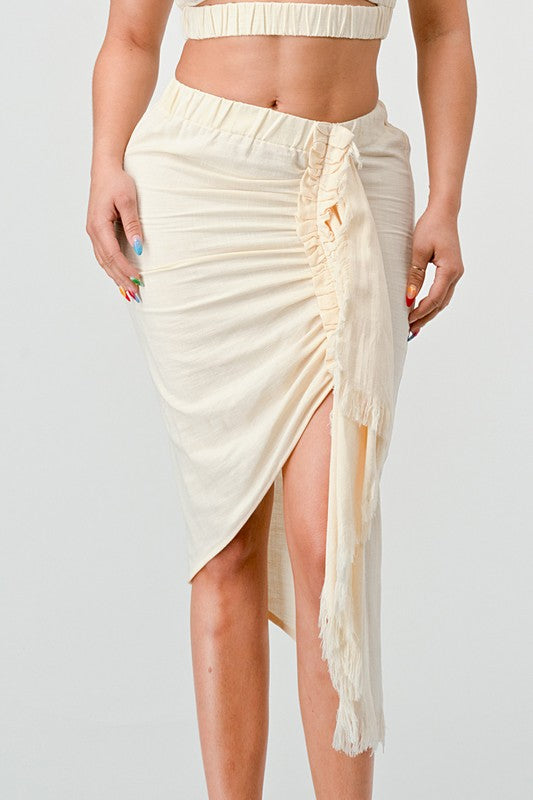 CROP TOP & SPLIT TIGHT SKIRT SET CREAM by Athina | Fleurcouture