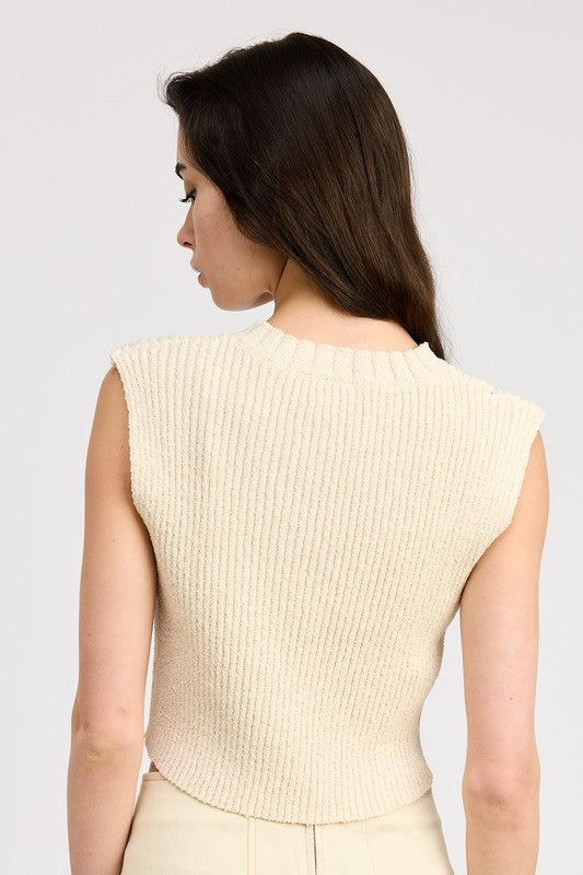 CROP VEST STYLE TOP LIGHT TAN by Emory Park | Fleurcouture