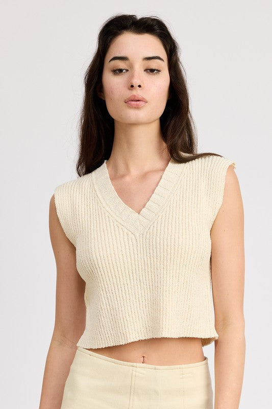 CROP VEST STYLE TOP LIGHT TAN by Emory Park | Fleurcouture