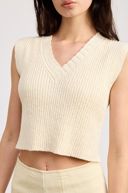 CROP VEST STYLE TOP LIGHT TAN by Emory Park | Fleurcouture
