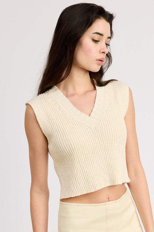 CROP VEST STYLE TOP LIGHT TAN by Emory Park | Fleurcouture