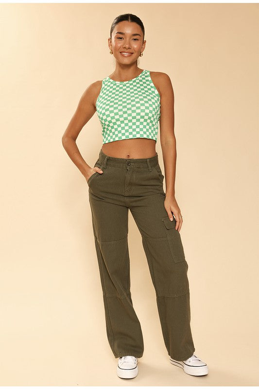 Cropped printed rib knit tank by Miss Sparkling | Fleurcouture