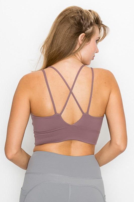 Cross Back Front Slit Sports Bra 1210 by OTOS Active | Fleurcouture
