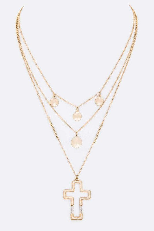 Cross Pendant Layered Necklace O/S by LA Jewelry Plaza | Fleurcouture