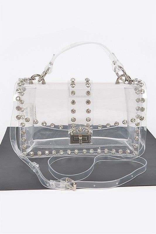 Crystal Accent Clear Crossbody Swing Bag CLEAR/SILVER O/S by Artini Accessories | Fleurcouture