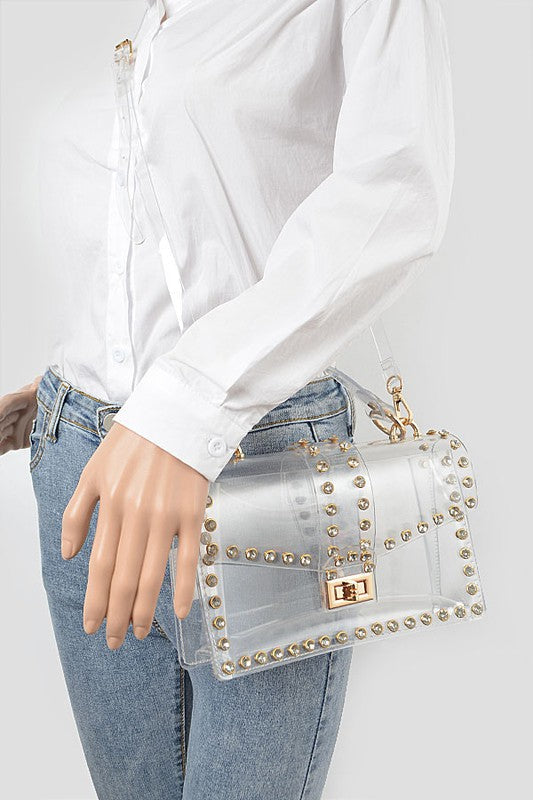 Crystal Accent Clear Crossbody Swing Bag O/S by Artini Accessories | Fleurcouture