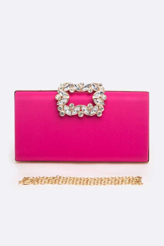 Crystal Buckle Metallic Box Clutch Rose O/S by Artini Accessories | Fleurcouture