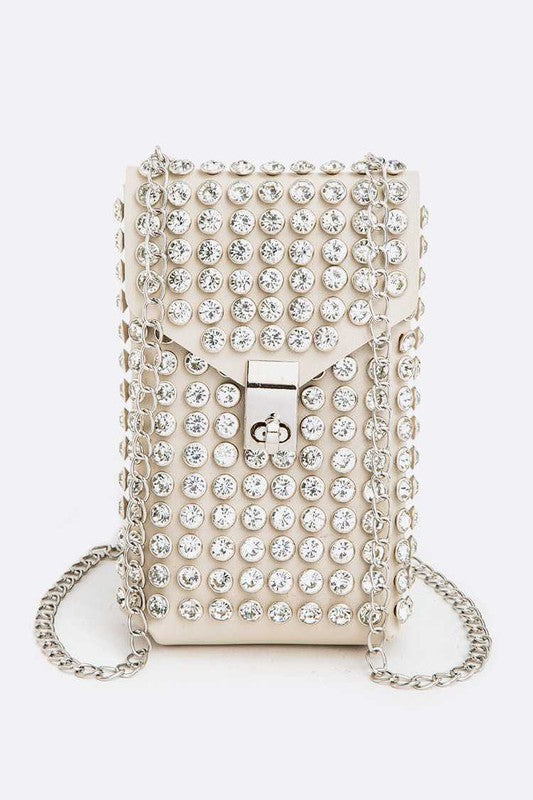 Crystal Studs Cellphone Convertible Bag Ivory O/S by Artini Accessories | Fleurcouture
