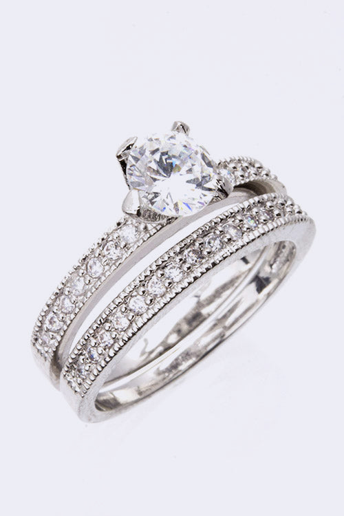 Cubic Zirconia Double Rings Rhodium 6 by LA Jewelry Plaza | Fleurcouture