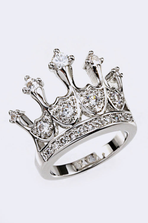 CZ Crown Ring Rhodium 10 by LA Jewelry Plaza | Fleurcouture