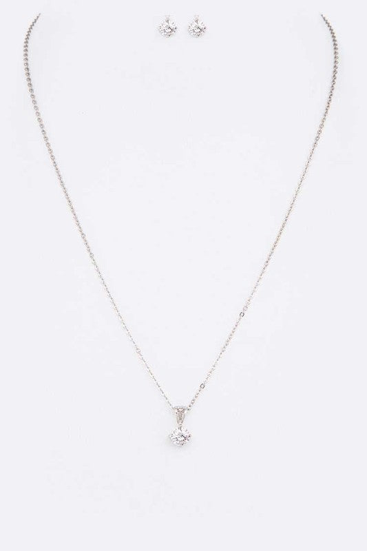 CZ Drop Pendant Necklace Earrings Set Clear 1 by LA Jewelry Plaza | Fleurcouture