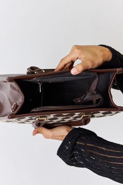 David Jones Argyle Pattern PU Leather Handbag One Size by Trendsi | Fleurcouture