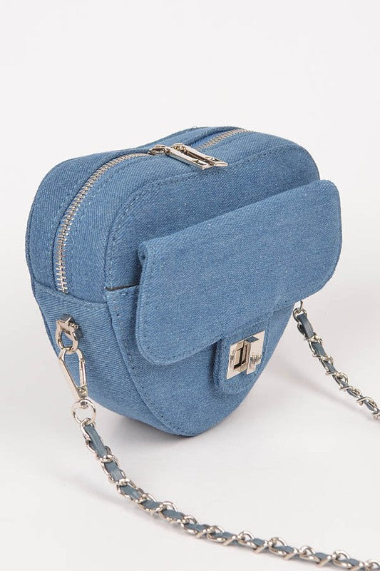 Denim Heart Shape Crossbody Swing Bag O/S by Artini Accessories | Fleurcouture