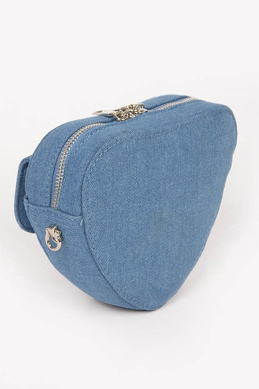 Denim Heart Shape Crossbody Swing Bag O/S by Artini Accessories | Fleurcouture