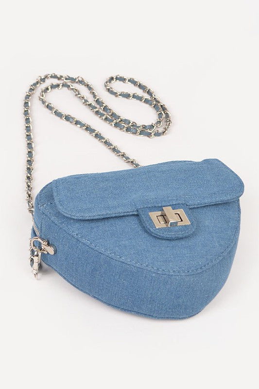 Denim Heart Shape Crossbody Swing Bag O/S by Artini Accessories | Fleurcouture