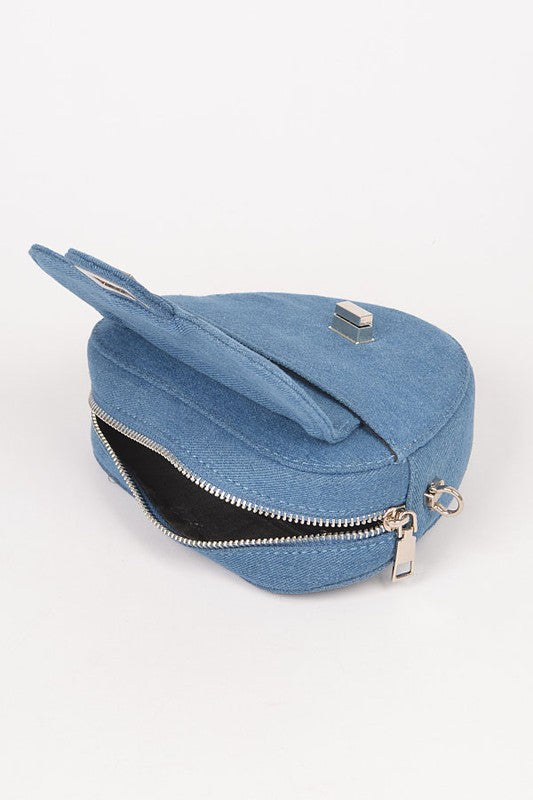 Denim Heart Shape Crossbody Swing Bag O/S by Artini Accessories | Fleurcouture