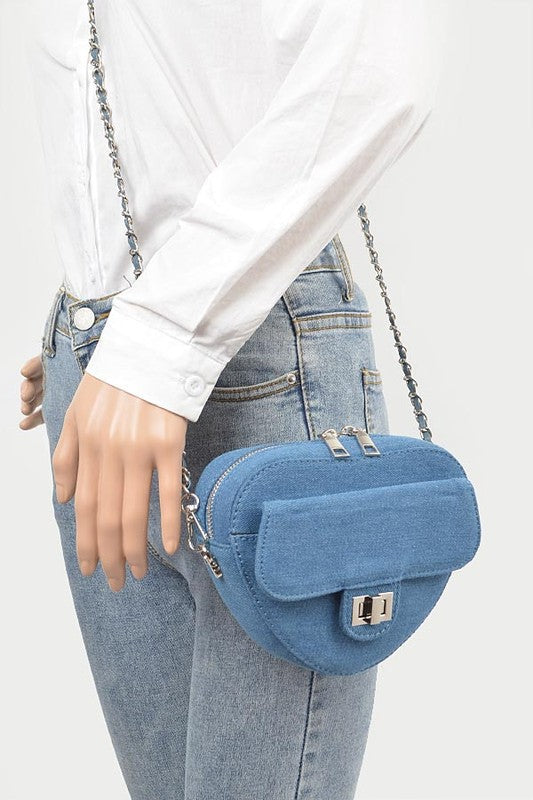 Denim Heart Shape Crossbody Swing Bag O/S by Artini Accessories | Fleurcouture