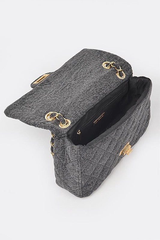 Denim Quilted Convertible Shoulder Bag O/S by Artini Accessories | Fleurcouture