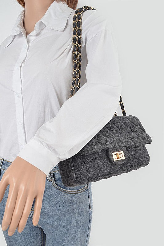 Denim Quilted Convertible Shoulder Bag O/S by Artini Accessories | Fleurcouture