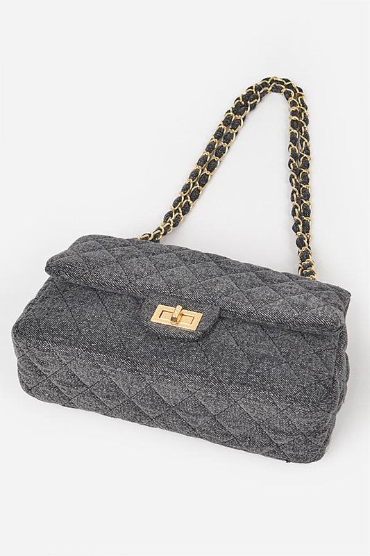 Denim Quilted Convertible Shoulder Bag O/S by Artini Accessories | Fleurcouture