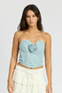DENIM ROSETTE CORSET TUBE TOP LT DENIM S by Emory Park | Fleurcouture