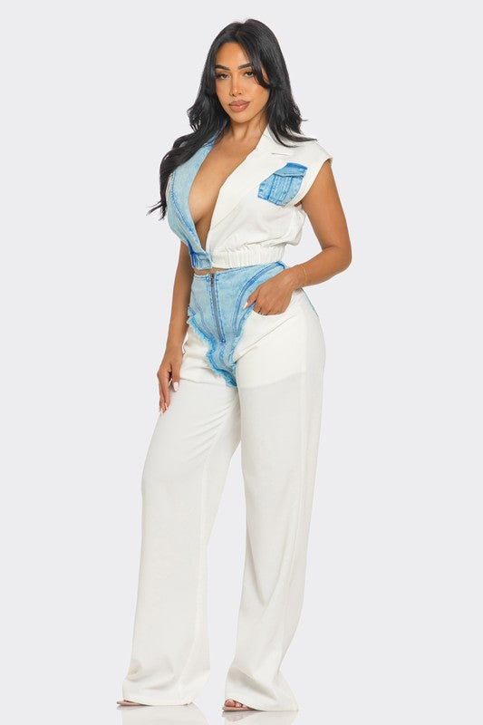 Denim Urban Chic Fusion Set White/Blue by Athina | Fleurcouture