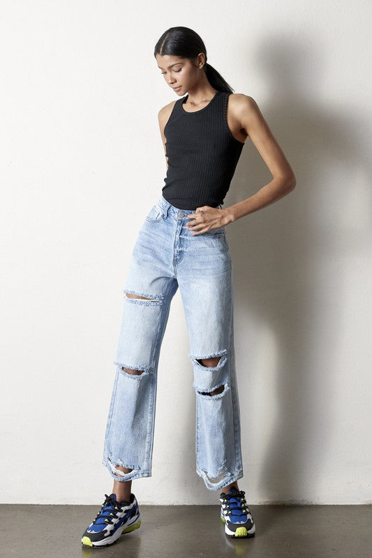DESTRUCTED STRAIGHT JEANS AGED LIGHT by Insane Gene | Fleurcouture