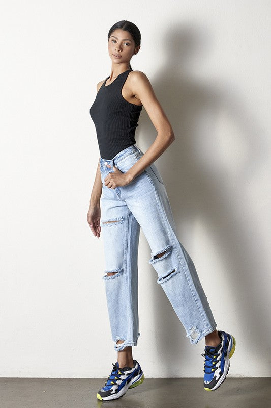 DESTRUCTED STRAIGHT JEANS AGED LIGHT by Insane Gene | Fleurcouture