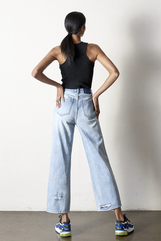 DESTRUCTED STRAIGHT JEANS AGED LIGHT by Insane Gene | Fleurcouture