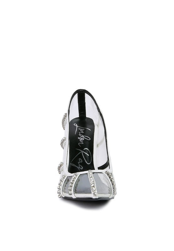 Diamante Clear High Heel Cage Pumps by Rag Company | Fleurcouture